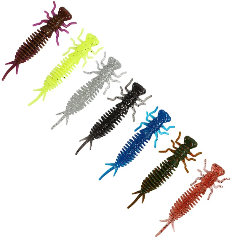 10pcs/8pcs Hot Sale Larva Soft Bait 5.5cm/7.5cm/10cm Trout Bass Perch Panfish Fishing Insect Imitation Lures Dragonfly Nymph