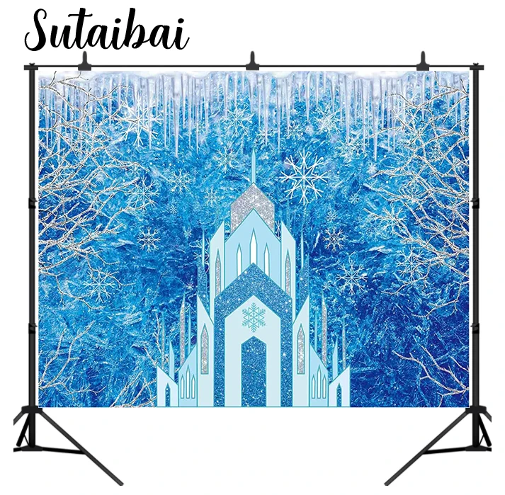 Ice Castle Backdrop Winter Theme Snowflake Blue Photo Background Princess Girl Birthday Baby Shower Party Supplies Decoration