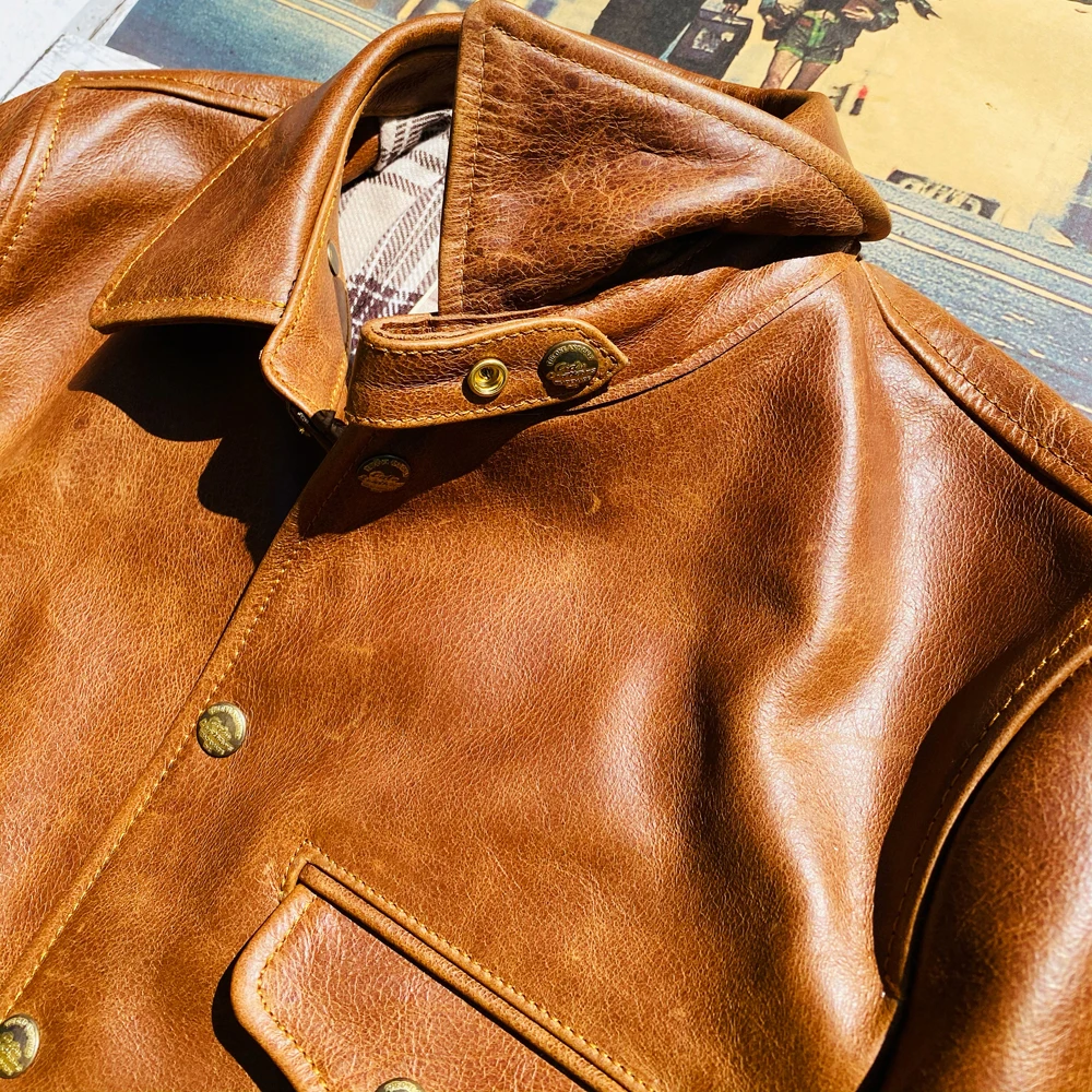 ส่งเร็ว,เอเชียขนาด Super Top Heavy อิตาเลี่ยนแท้วัวหนัง Slim Classic Cowhide สไตล์ Switchyard แจ็คเก็ต