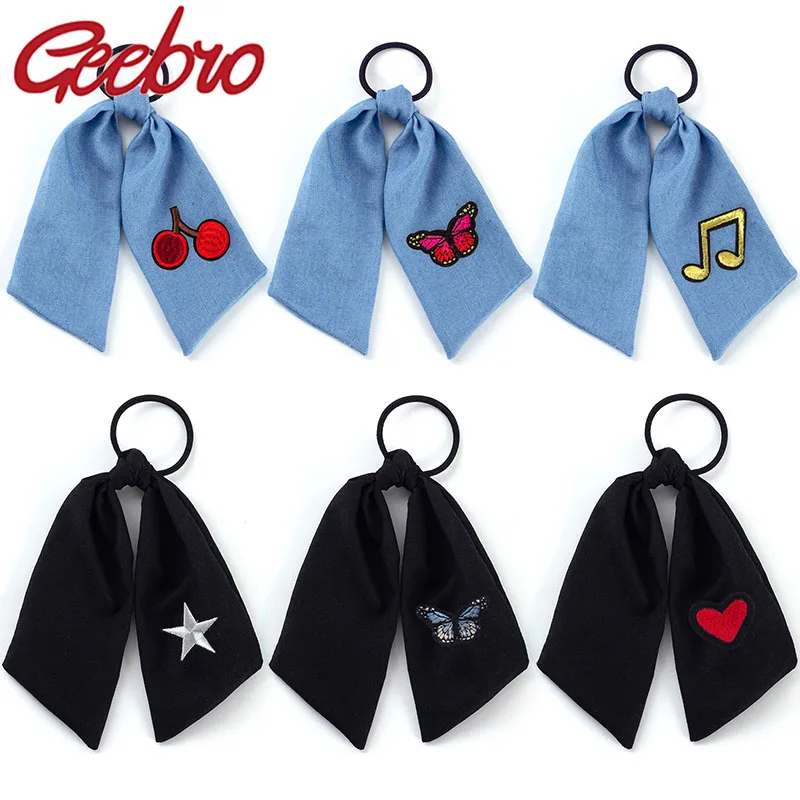 Geebro-Scrunchie de cabelo dos desenhos animados para meninas, faixa de cabelo elástico, rabo de cavalo, coroa e coração para crianças