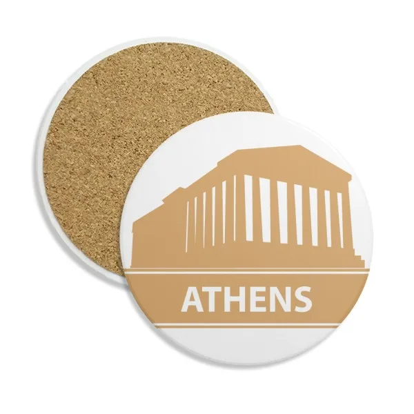 Athens Greece Yellow Landmark Pattern Stone Drink Ceramics Coasters for Mug Cup Gift 2pcs