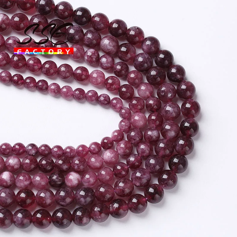 Natural Purple Lepidolit Beads Purple Angelite Stone Round Loose Beads For Jewelry Making DIY Bracelets Accessories 6 8 10mm 15\