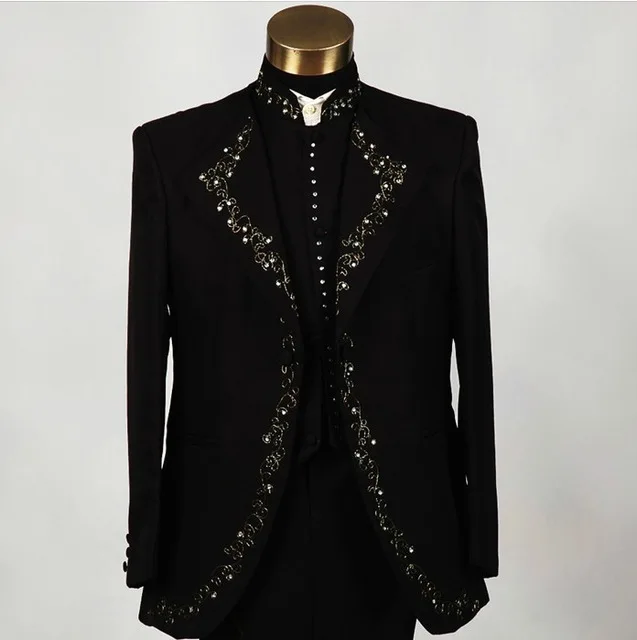 Black Embroidered Beaded Tuxedos Slim Fit Wedding Suits For Men Retro Italian Formal Dinner Party Night Blazer Men Costume Homme