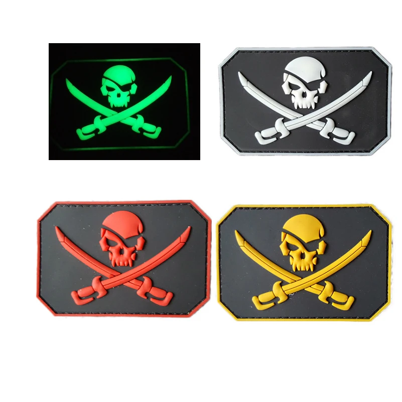 Pirate Skull Swords Glow Army  3d Pvc Badge Swat Patch Rubber Military Tactical Patch Military Armband Tactical Patches