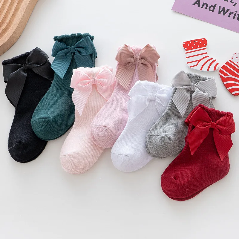 New Winter Autumn Children Socks With Big Bows Girls Ankle Socks  Cotton Socks Toddlers Infants Cute Ankle Socks For 0-5Years