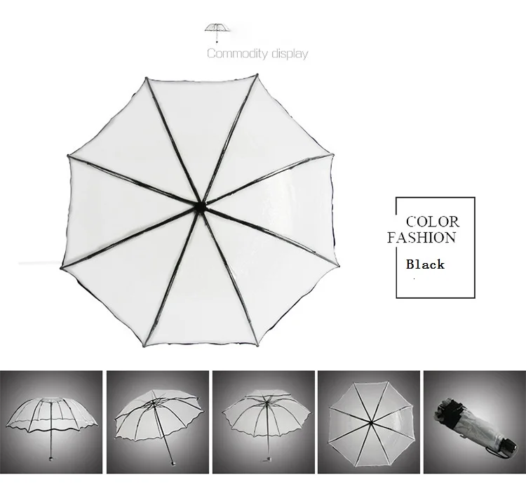 Transparent Folding Non-automatic Umbrella Men Ripple Edge Windproof Rain Umbrella Women Plastic Clear Ladies Outdoor Parasol