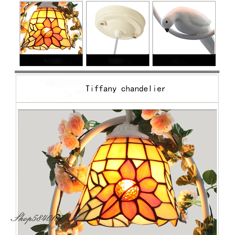 Imagem -03 - Luz Pingente Estilo Pássaro Flor Turco Tiffany Lâmpada Suspensa para Sala de Estar Luminária Moderna Decoração de Casa Lâmpada de Coroa Luz Pendente