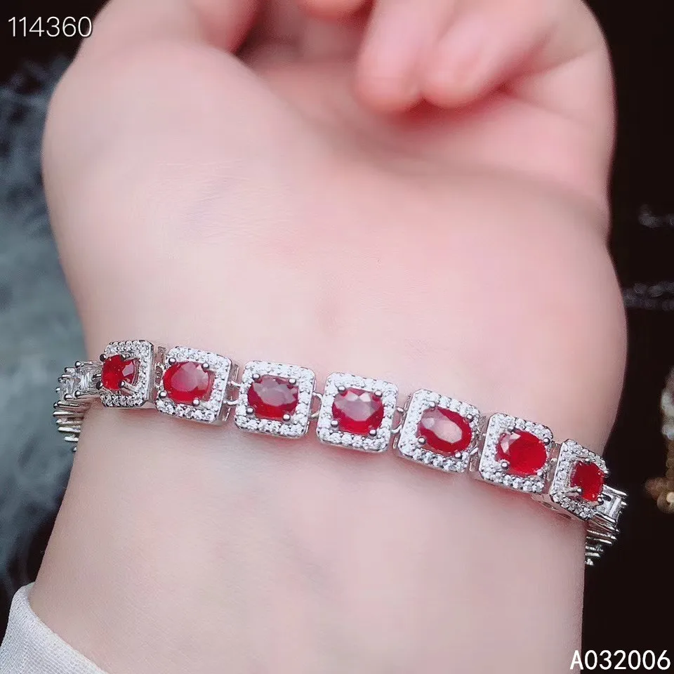 

KJJEAXCMY fine jewelry 925 sterling silver inlaid natural ruby bracelet delicate female vintage support testing