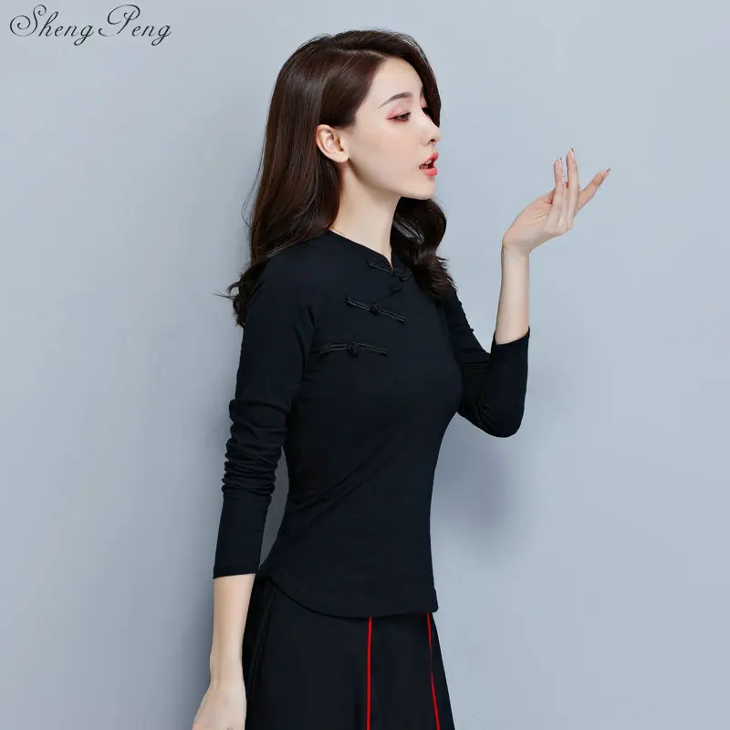 2022 New elegant vintage Women Chinese Traditional Cotton Linen Blouse New Classic Shirt Tang Clothing Tops V1748