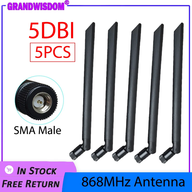 

GRANDWISDOM 5 шт. 868 МГц антенна 5dbi sma male 915 МГц lora антенна pbx iot модуль lorawan сигнальный приемник антенна