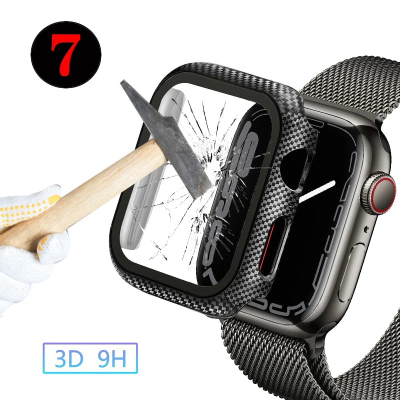 

Карбоновый защитный чехол для Apple Watch, бампер для iwatch series 7 6 5 4, 41 мм 45 мм 49 мм 44 мм 40 мм 42 мм 38 мм, аксессуары
