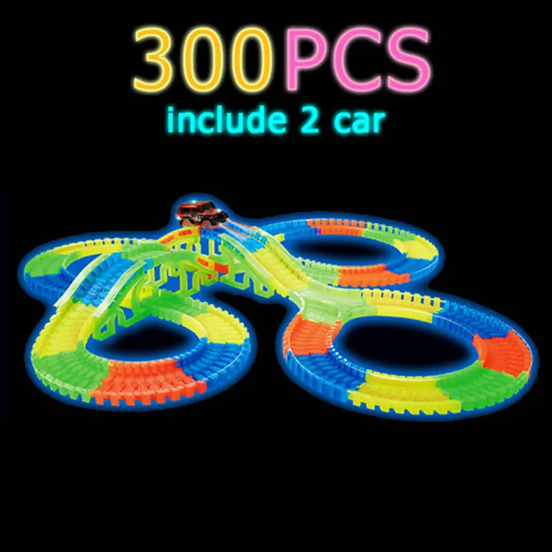 Railway Magical Glowing Flexible Track Car Toys Children Racing Bend Rail Track Led Electronic Flash Light Car DIY Toy Kids Gift