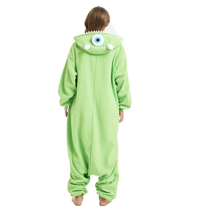 Hksng adulto velo kigurumi mike monstro macacão dos desenhos animados pijamas animal festa de halloween traje macacões com capuz terno