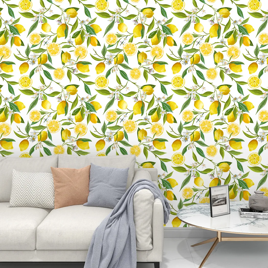 Peel and Stick Fruit Pattern Wallpaper Lemon Oranges Tree Floral Wallpaper Kitchen Cabinet Decor Self-Adhesive Wallpaper