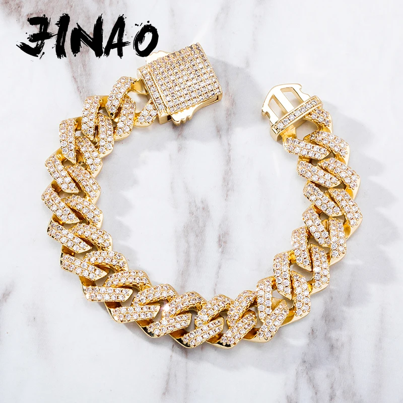 JINAO 14mm Iced Out Cubic Zirconia High Quality Bracelet Hip Hop Cuban Chain Fashion Jewelry For Men Gift