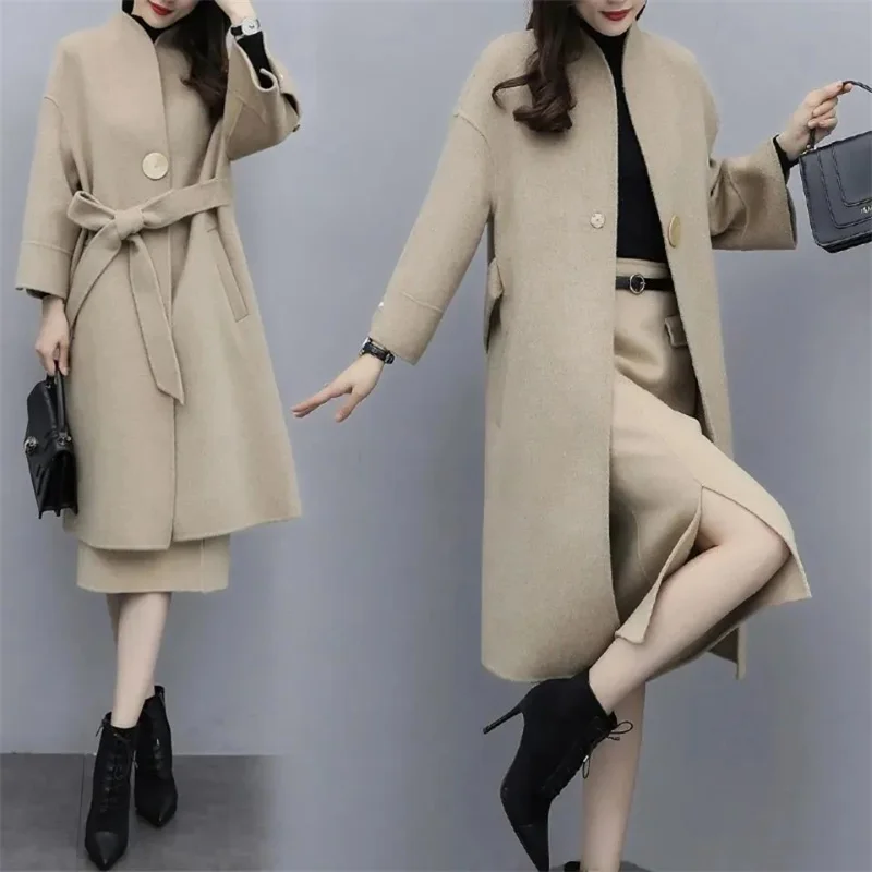 

Fashion Women's Autumn AndWinter Two Piece Skirt Sets Woolen Coat Jacket+Skirt Suit Women's Wool Jacket+Skirt Suits Mujer