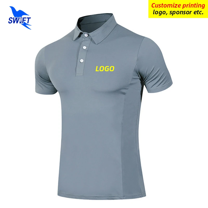 Summer Breathable Turn Down Collar Running Shirts Men Quick Dry Gym Fitness T-shirt Short Sleeve Sportswear Tee Tops Customized