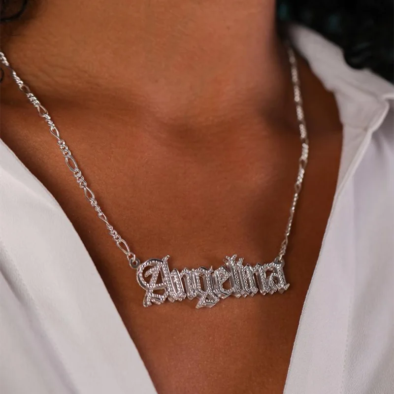 

Customized Name Necklace Double 18K Gold plated Nameplate 3D Necklace Personalized Choker Women Double layer Name Necklace Gifts