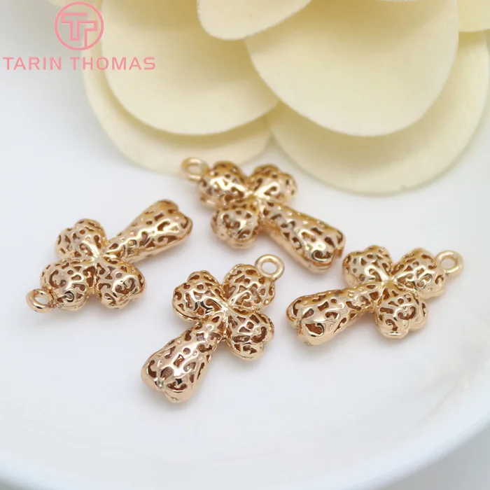 (602)6PCS 13x24MM 24K Champagne Gold Color Plated Brass Hollow Cross Charms Pendants High Quality Diy Jewelry Accessories