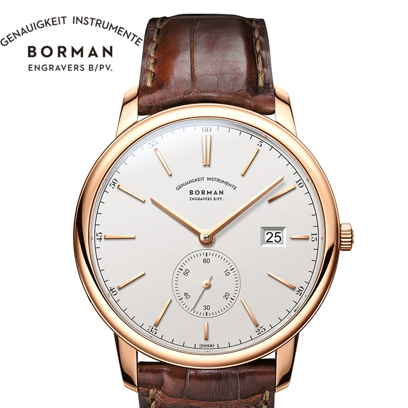 BORMAN Luxury Mens Automatic Mechanical Watch Rose Gold Case Sub Dial Sport Watches Genuine Leather High Quality Gentleman Clock