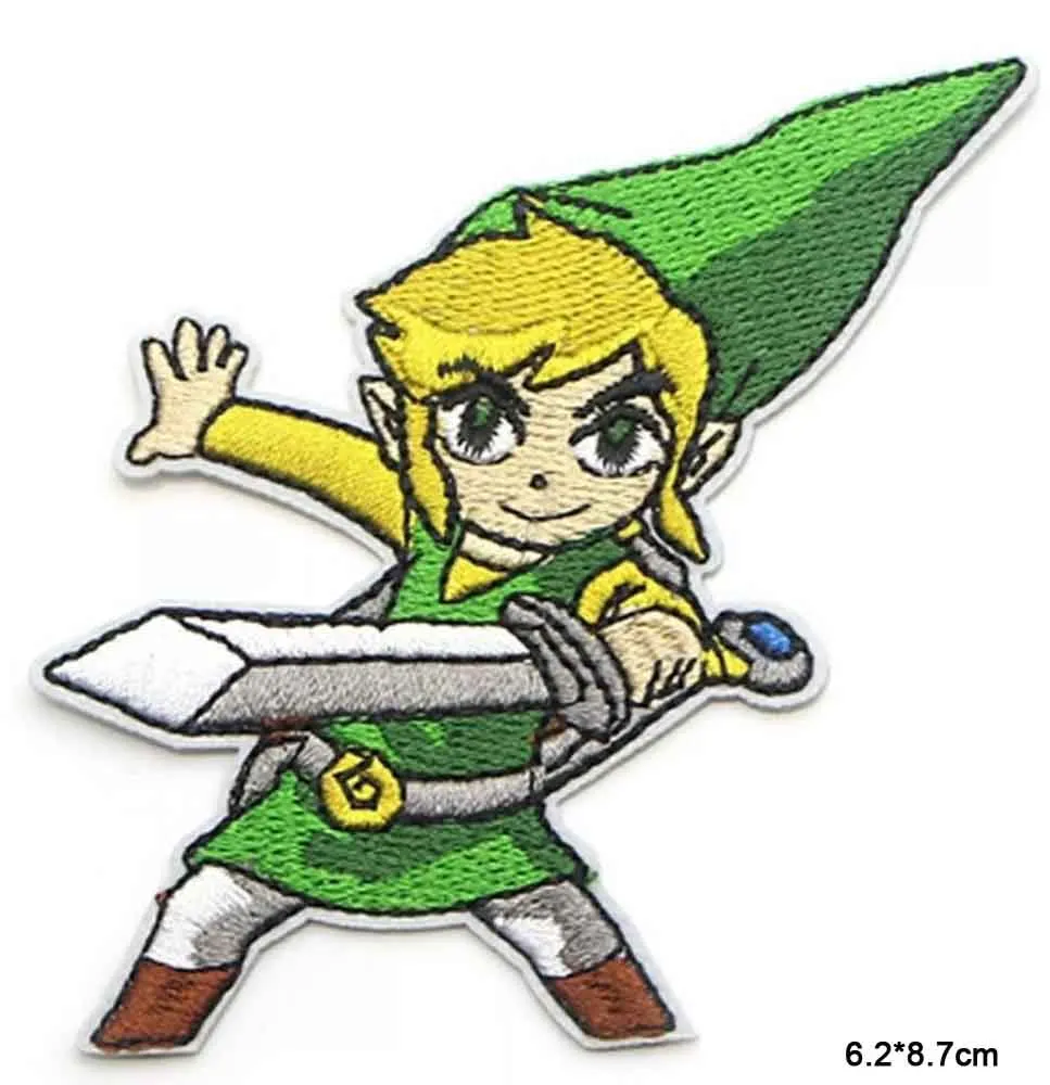 Lovely Green Hat Boy With Sword Legend Novelty Iron On Embroidered Clothes Patch of For Link Clothing