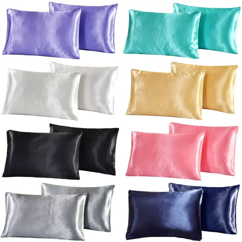 2-piece Pure Emulation Silk Satin Pillowcase Comfortable Pillow Cover Pillowcase For Bed Throw Single Pillow Covers