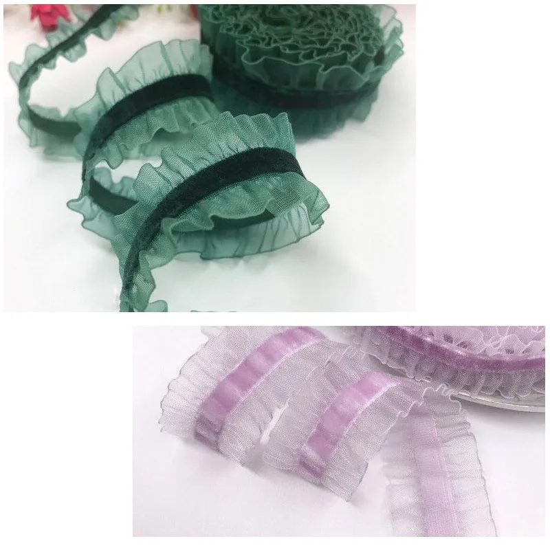 2.5cm Pretty Organza Ruffle Elastic Lace Trim velvet ribbon Stretch Band for chocker Clothing Garment Patchwork Accessories 2y