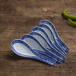 4pcs/Lot Chinese Blue and White Porcelain Rice Soup Spoon Vintage Jingdezhen Ceramic Small Spoons Kitchen Tableware Accessories