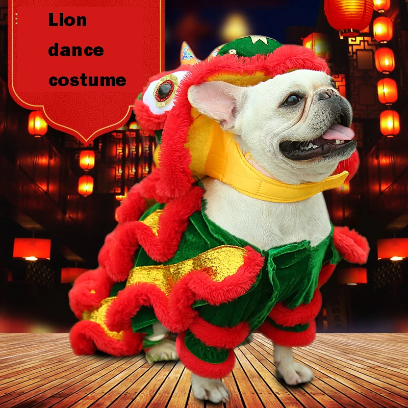 Spring Festival Teddy Dog Clothes Coat Winter Puppy Costume Pet Lion Dance Clothes Small Dog Cat Tang Suit New Year Cat Jacket