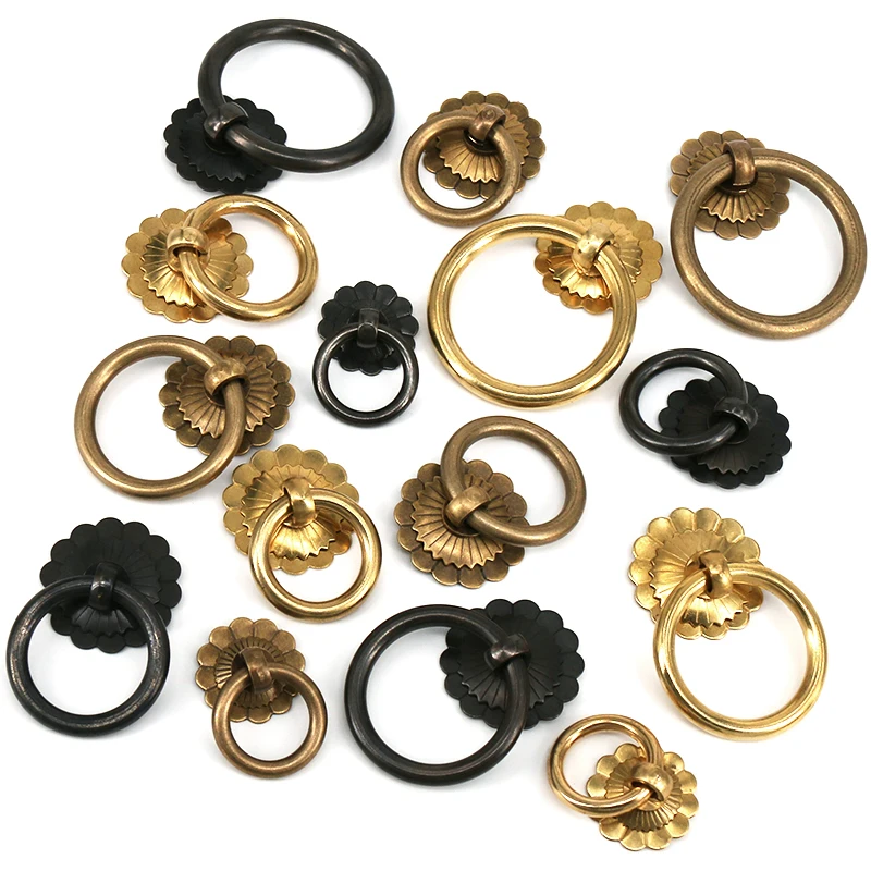 1PC Brass Dresser Knobs Drawer Pulls Cabinet Door Ring Knob Antique Rustic Kitchen Furniture Hardware