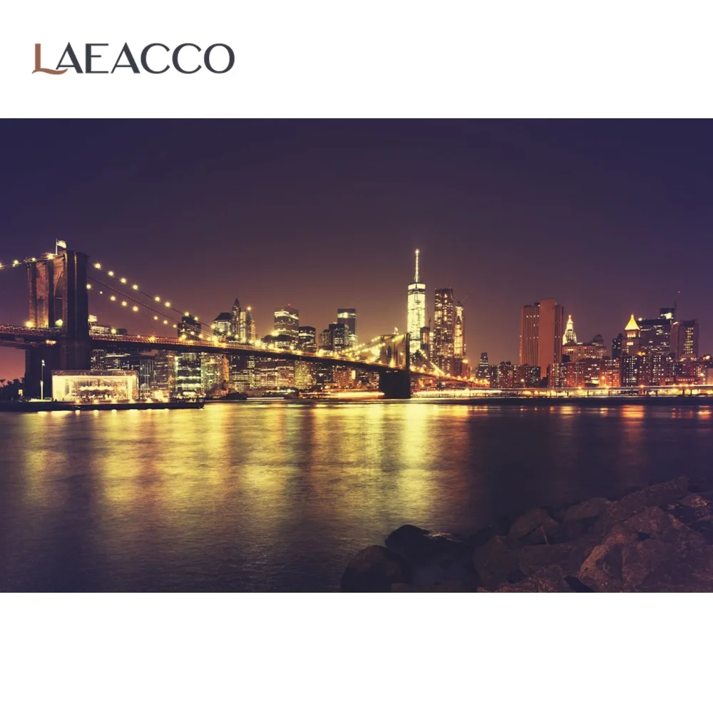 Laeacco City Buildings Riverside Home Decor Night Scenic Photo Background Photography Backdrop Photophone Photo Studio