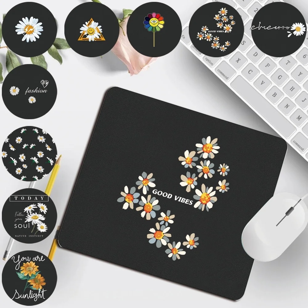 Computer Mousepad Gaming Mouse Mat 25x21cm PU Leather Daisy Pattern Print Series Mouse Pad Waterproof Durable High Quality