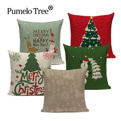 Merry Christmas Santa Claus Happy Christmas Tree Polyester Sofa Bed Decorative Wedding Decoration Birthday Party Throw Pillow C