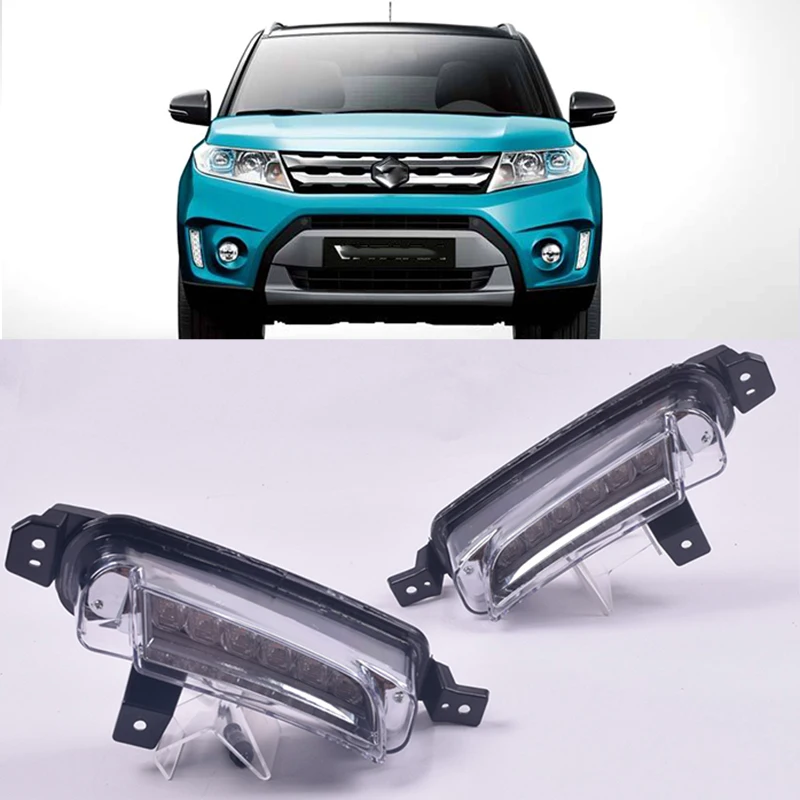 

1 пара светодиодных дневных ходовых огней для Suzuki Vitara 2015 2016 2017 2018, Стайлинг автомобиля, желтый сигнал поворота, 12 В ABS, противотуманные фары DRL