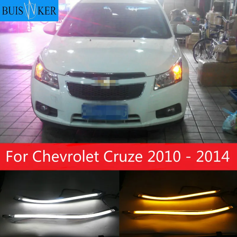 

For Chevrolet Cruze 2010 - 2014 Car Styling LED Headlight Brow Eyebrow Daytime Running Light DRL With Yellow Turn signal Light
