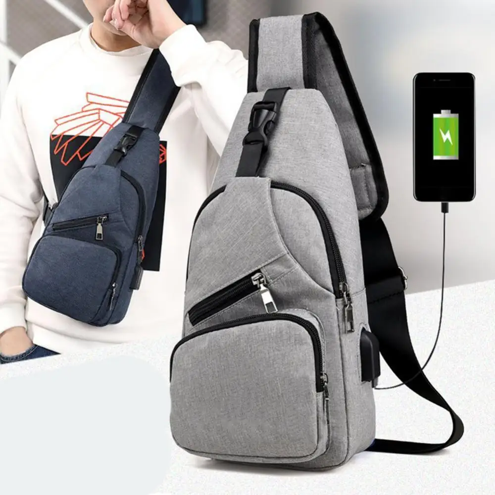 Casual Mannen Outdoor Crossbody Schouder Borst Pouch Sling Bag Met Usb Charge Port