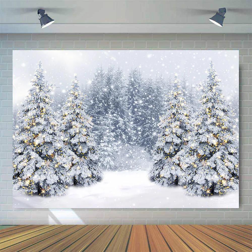 Winter Snow Christmas Scenery Background for Photography White Forest Snowfield Children Kids Portrait Photoshoot Props Decor