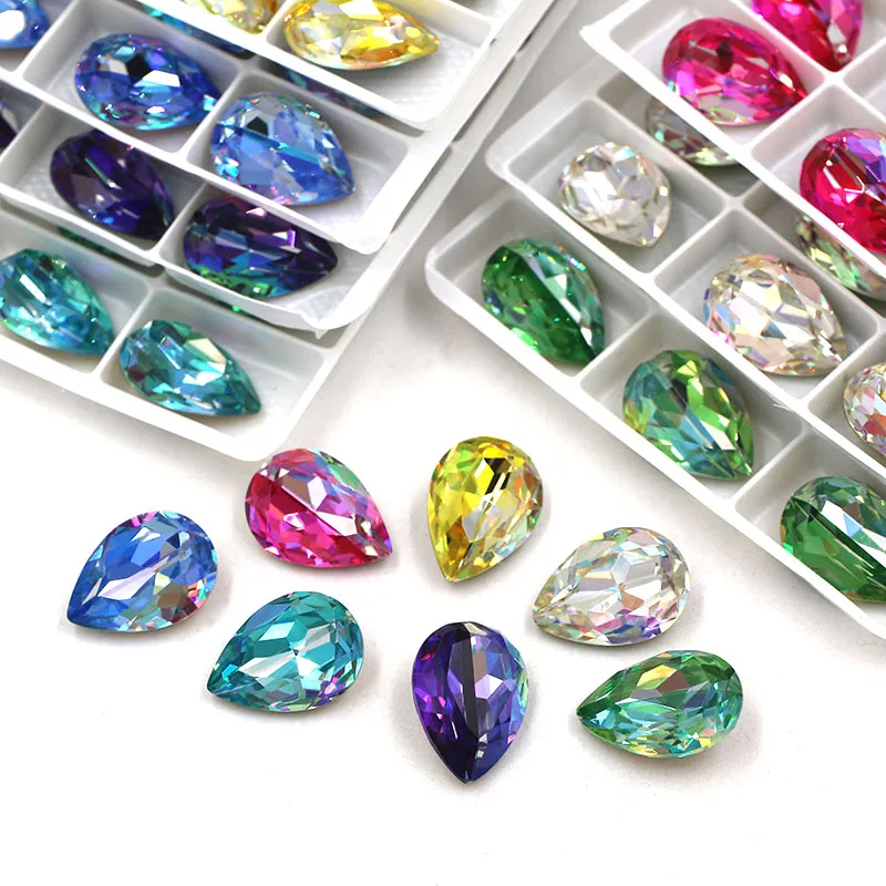 Jewelry Making High Quality Crystal Laser Teardrop Shape Glass Pointback Rhinestones Diy Clothing/Necklace/Wedding Decorations