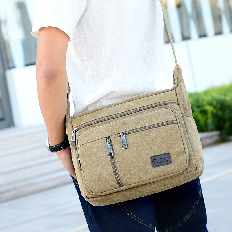 Male Shoulder Sling Working Bags Bookbag Briefcase Canvas Crossbody Shoulder Bag Men Zipper Casual Travel Messenger Pack