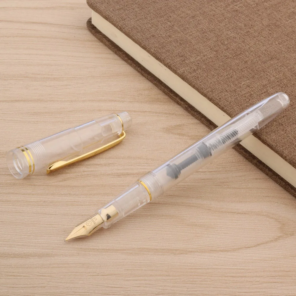 1Pc Fashion Popular Classic Rotation Twist Student Office Writing Golden Clip Plastic EF Nib Fountain Pen