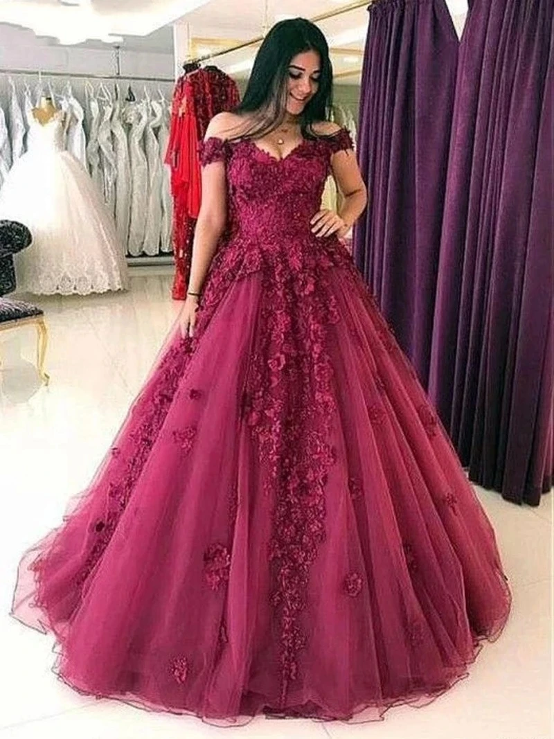 

ANGELSBRIDEP Off-Shoulder Ball Gown Quinceanera Dresses 15 Party Formal Sweetheart 3D Flower Tulle Cinderella Prom Evening Gown