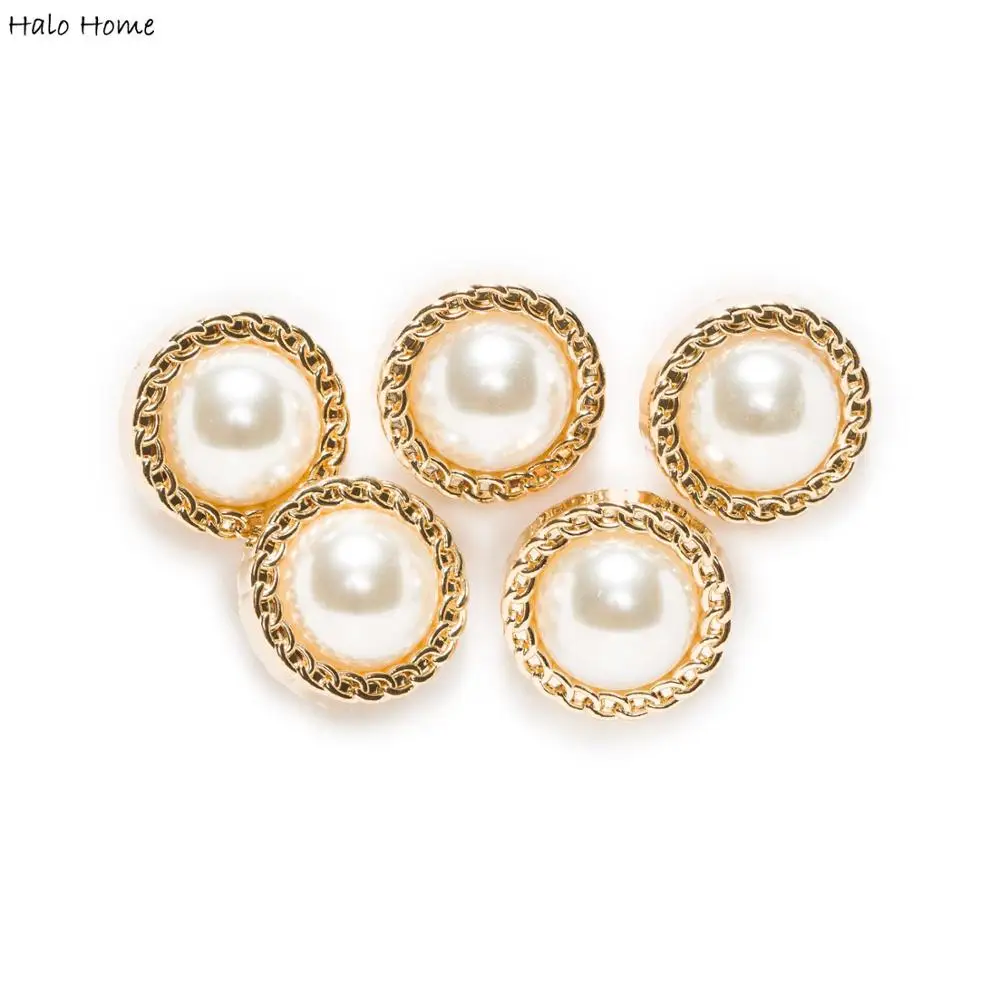 5pcs Pearl Round Shank Gold Metal Buttons Pattern Decor Sewing Replace Scrapbook Coat Cloth Headware Sweaters Handmade18-25mm