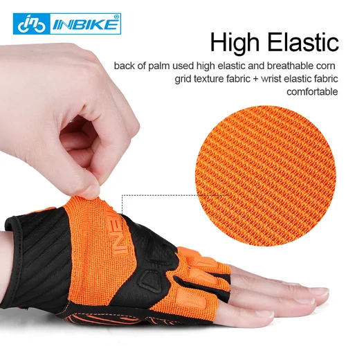 Imagen 2 del producto INBIKE-guantes de Ciclismo de medio dedo para hombre, guantes protectores transpirables sin dedos para correr, Fitness y deportes, accesorios de ciclismo