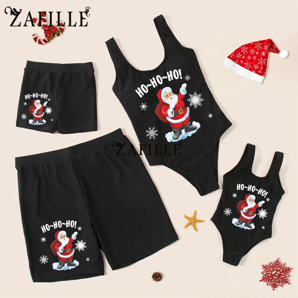 ZAFILLE Christmas Family Matching swimsuit women bathing Suit Beachwear Sexy One Piece Swimwear for female Men boy Swimsuits