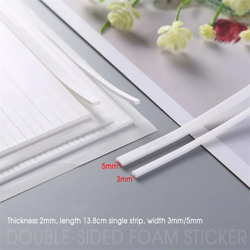 2mm Thickness  3 Sheets / 6 Sheet Double-Sided Adhesive Foam Strips To Craft Projects for Scrapbooking Card Making Cardstock