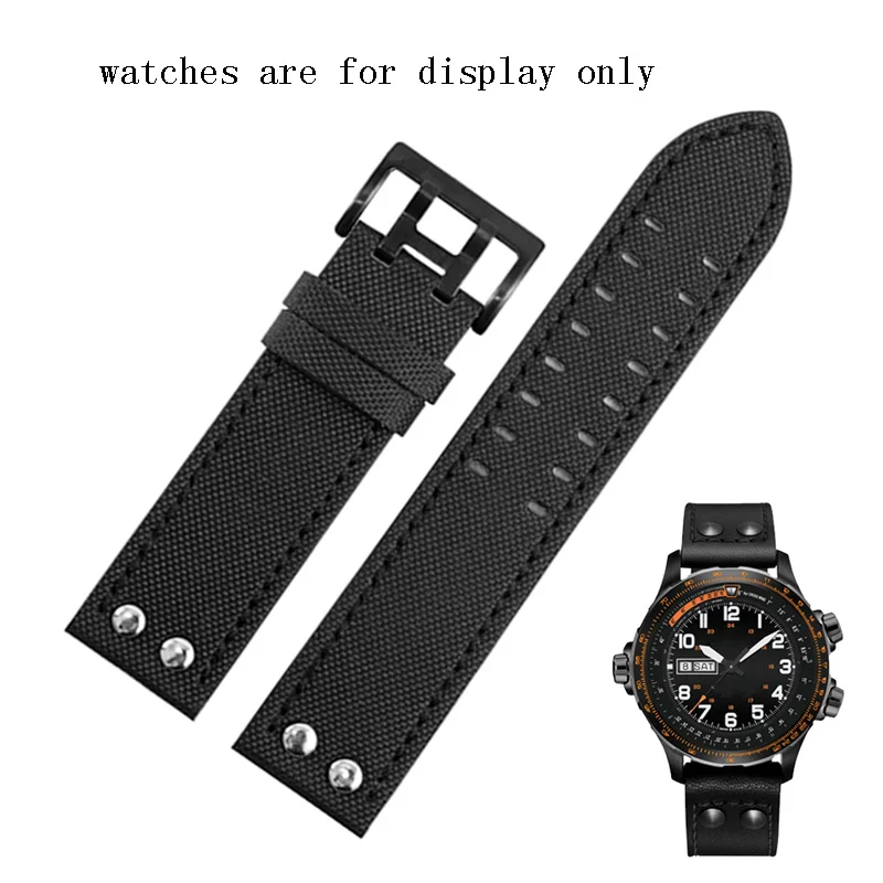 

PEIYI 22mm Black Nylon Watchband Pin Buckle Bracelet For H70575733 H68401735 Male's Watch Accessoreis