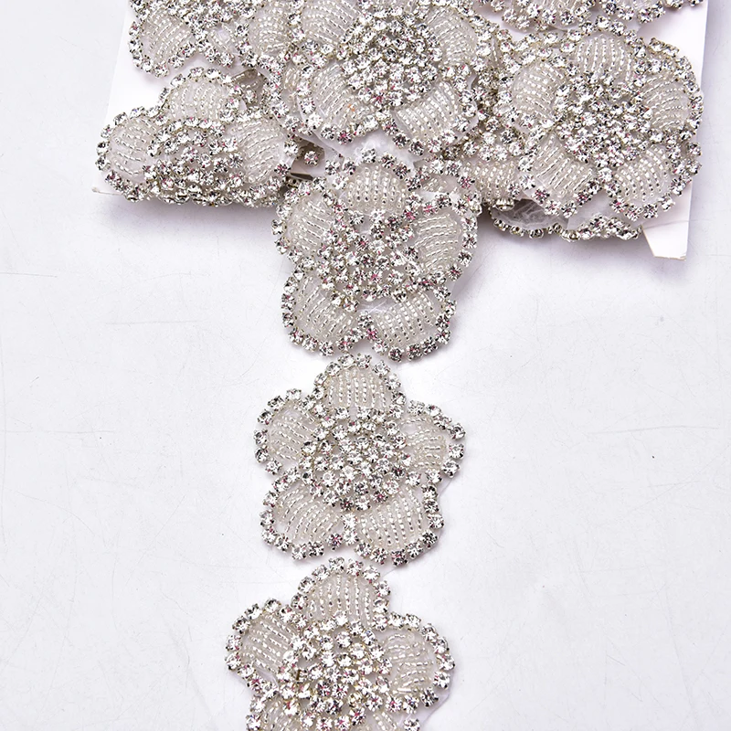 5pcs Crystal Rhinestone Flower Applique Hotfix Glass Beaded Bridal Patches Wedding Dress Belt Decoration Motif DIY Accessories