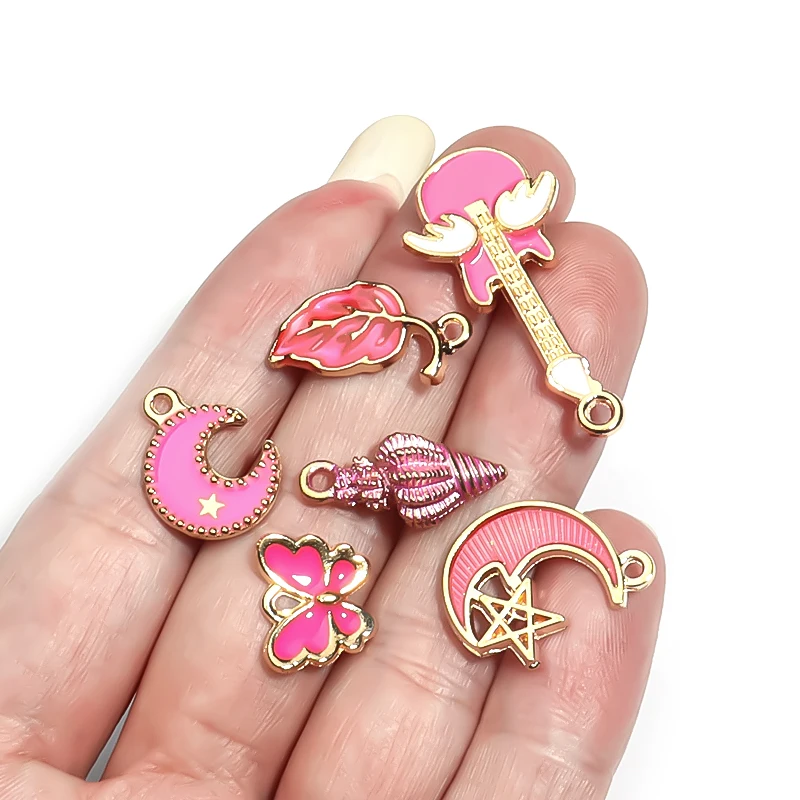 30pcs/Lot Pink Lips Lipstick Flowers Heart Enamel Charms For Jewelry Making For Women DIY Bracelet Earrings Pendant Wholesale