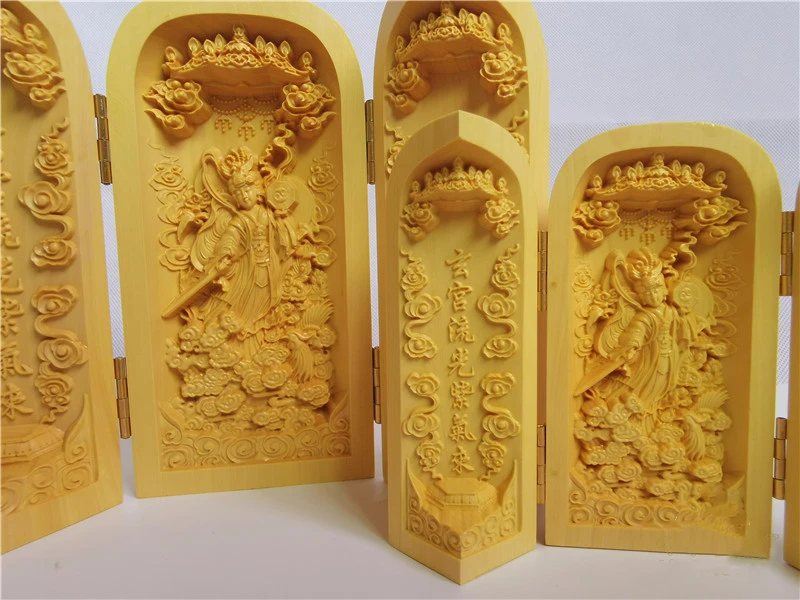 Boxwood carvings, three opening statues, nine Earth xuannv, craft ornaments and Taoist articles