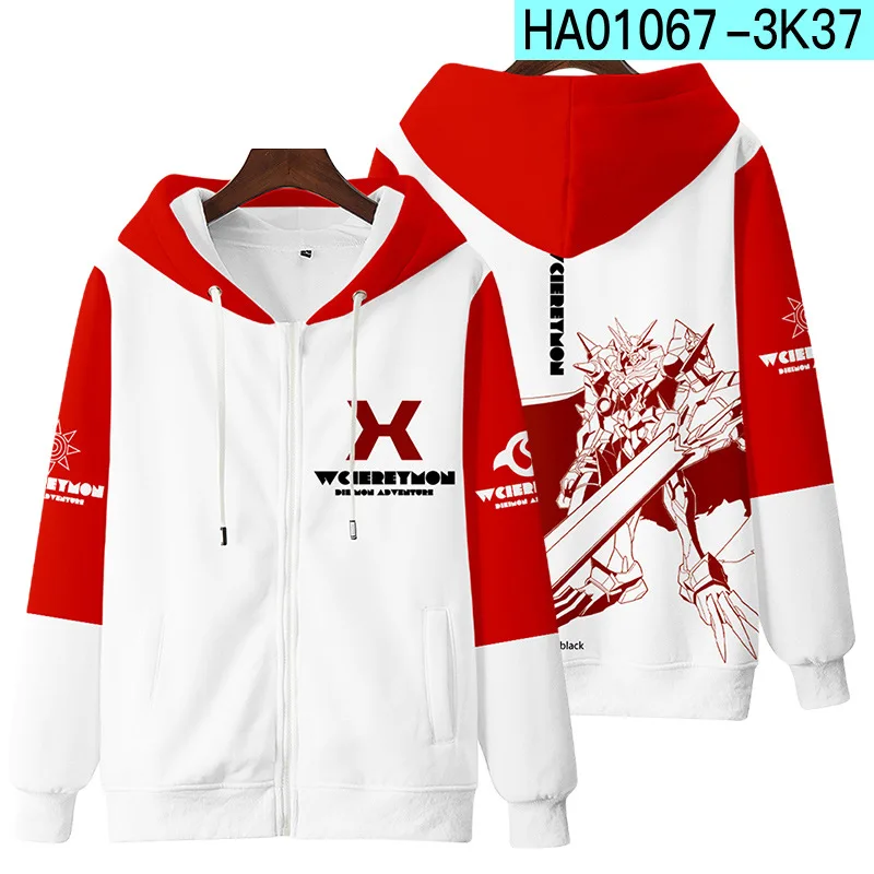 Bluzy damskie/męskie bluzy 3D Anime Digimon przygoda Zip Up Streetwear Kawaii Taichi Yagami Cosplay kurtka z kapturem na zamek błyskawiczny